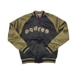 Mitchell & Ness San Diego Padres Double Clutch Vintage Logo Lightweight Satin Jacket Black Olive Green