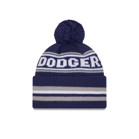 New Era Los Angeles Dodgers Knit Classic Pom Beanie Dark Royal Gray - Image 3