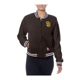 New Era San Diego Padres G3 Womens Snapfront Coaches Jacket Brown Gold
