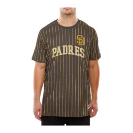 New Era San Diego Padres Pinstripe Jersey Short Sleeve T-Shirt Brown Gold Pinstripe
