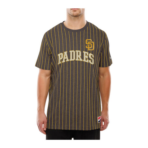 New Era San Diego Padres Pinstripe Jersey Short Sleeve T-Shirt Brown Gold Pinstripe