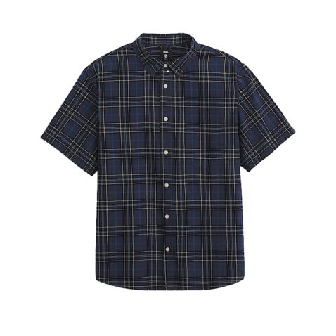Vans Lawson Plaid Short Sleeve Button Down Woven Shirt Parisian Night Black