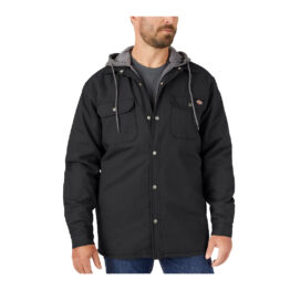 Dickies Mens Fleece Hooded Duck Shirt Jacket With Hydroshield Black