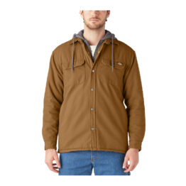 Dickies Mens Fleece Hooded Duck Shirt Jacket With Hydroshield Brown Duck