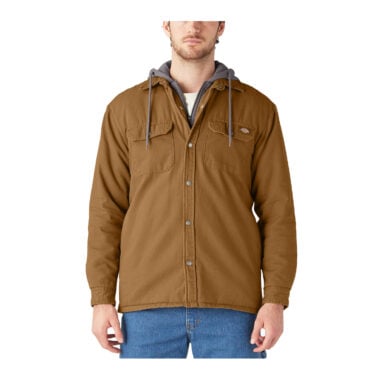 Dickies Mens Fleece Hooded Duck Shirt Jacket With Hydroshield Brown Duck Dickies Mens Fleece Hooded Duck Shirt Jacket With Hydroshield Brown Duck