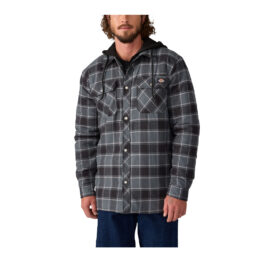 Dickies Mens Fleece Hooded Flannel Shirt Jacket Charcoal