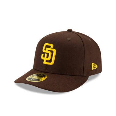 New Era 59Fifty Low Profile San Diego Padres 2025 Post Season Side Patch On Field Game Fitted Hat Dark Brown Gold