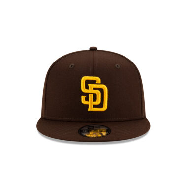New Era 9Fifty San Diego Padres 2025 Post Season Side Patch On Field Game Snapback Hat Dark Brown Gold