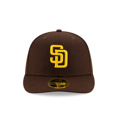 New Era 59Fifty Low Profile San Diego Padres 2025 Post Season Side Patch On Field Game Fitted Hat Dark Brown Gold