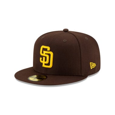 New Era 59Fifty San Diego Padres 2025 Post Season Side Patch On Field Game Fitted Hat Dark Brown Gold