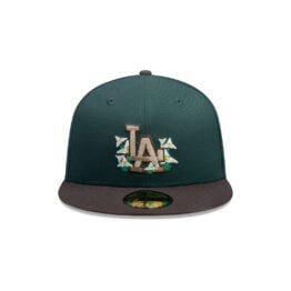 New Era 59Fifty Los Angeles Dodgers City Element Guatemala Flower Fitted Hat Dark Green Brown