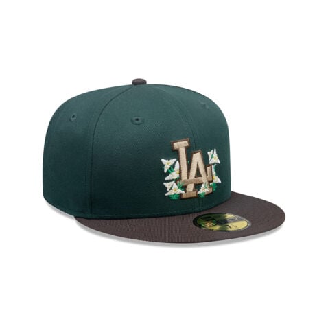New Era 59Fifty Los Angeles Dodgers City Element Guatemala Flower Fitted Hat Dark Green Brown - Image 3