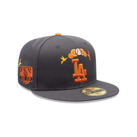 New Era 59Fifty Los Angeles Dodgers Dia De Los Muertos Fitted Hat Graphite Orange - Image 3