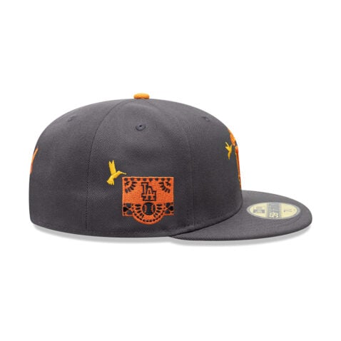 New Era 59Fifty Los Angeles Dodgers Dia De Los Muertos Fitted Hat Graphite Orange - Image 4