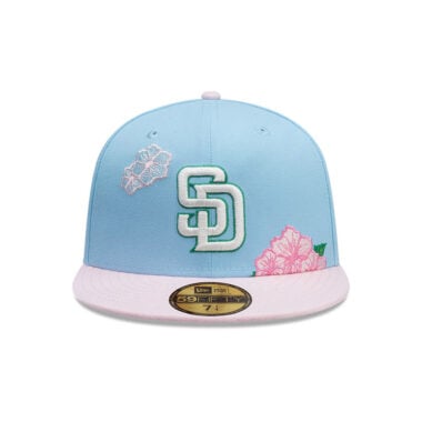 New Era 59Fifty San Diego Padres City Element Dominicana Flower Fitted Hat Sky Blue Pink