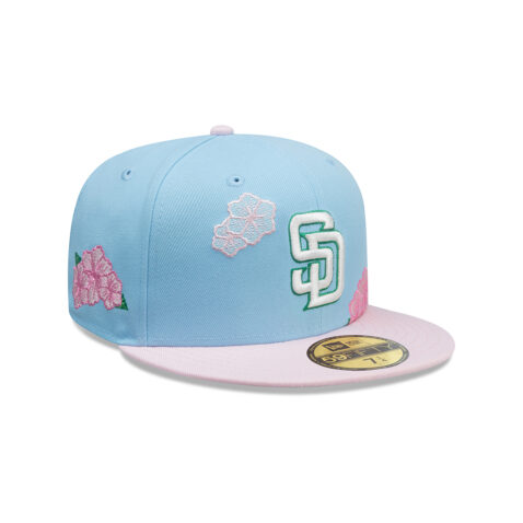 New Era 59Fifty San Diego Padres City Element Dominicana Flower Fitted Hat Sky Blue Pink - Image 3