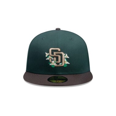 New Era 59Fifty San Diego Padres City Element Guatemala Flower Fitted Hat Dark Green Brown