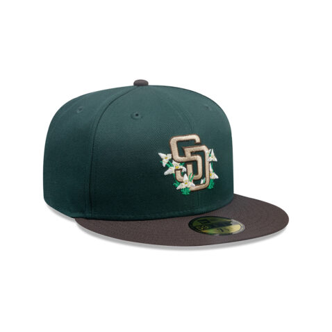 New Era 59Fifty San Diego Padres City Element Guatemala Flower Fitted Hat Dark Green Brown - Image 3