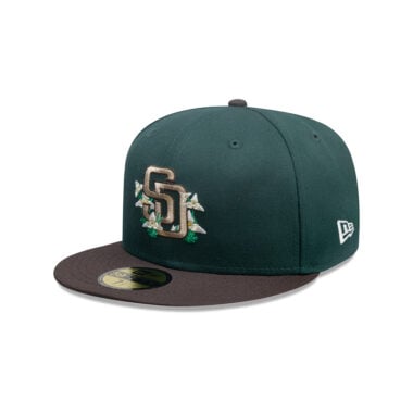 New Era 59Fifty San Diego Padres City Element Guatemala Flower Fitted Hat Dark Green Brown