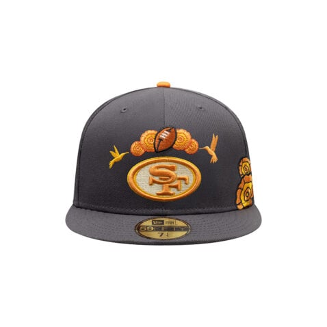 New Era 59Fifty San Francisco 49ers Dia De Los Muertos Fitted Hat Graphite Orange - Image 2