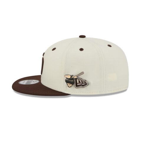 New Era 9Fifty San Diego Padres Mascot Pin Snapback Hat Chrome White Brown - Image 6