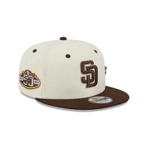 New Era 9Fifty San Diego Padres Mascot Pin Snapback Hat Chrome White Brown - Image 3