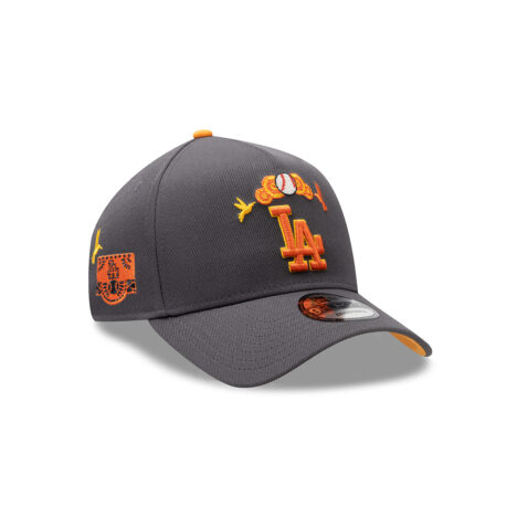 New Era 9Forty Los Angeles Dodgers Dia De Los Muertos A-Frame Snapback Hat Graphite Orange - Image 3