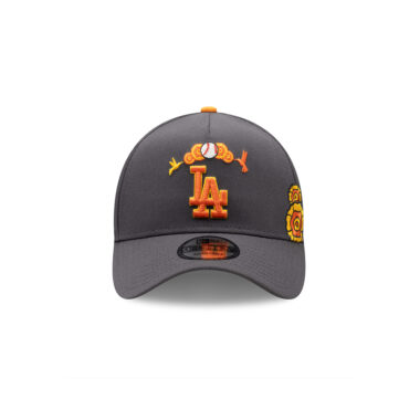 New Era 9Forty Los Angeles Dodgers Dia De Los Muertos A-Frame Snapback Hat Graphite Orange