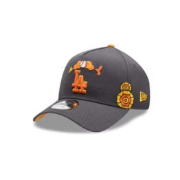 New Era 9Forty Los Angeles Dodgers Dia De Los Muertos A-Frame Snapback Hat Graphite Orange
