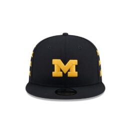 New Era 9Fifty University of Michigan Wolverines Sticker Helmet Snapback Hat Dark Navy Gold