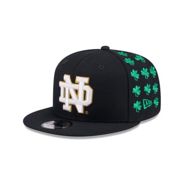 New Era 9Fifty University of Notre Dame Fighting Irish Sticker Helmet Snapback Hat Dark Navy White Gold