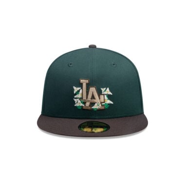 New Era 59Fifty Los Angeles Dodgers City Element Guatemala Flower Fitted Hat Dark Green Brown