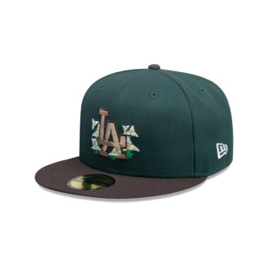 New Era 59Fifty Los Angeles Dodgers City Element Guatemala Flower Fitted Hat Dark Green Brown