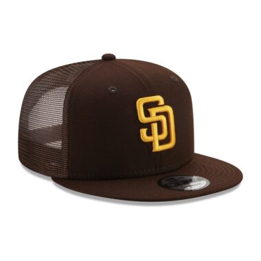 New Era 9Fifty San Diego Padres Evergreen Game Classic Mesh Trucker Adjustable Snapback Hat Burnt Wood Brown Gold