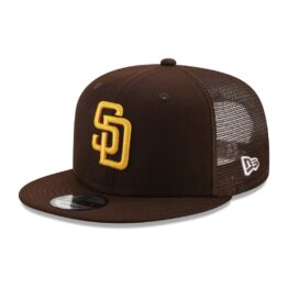 New Era 9Fifty San Diego Padres Evergreen Game Classic Mesh Trucker Adjustable Snapback Hat Burnt Wood Brown Gold