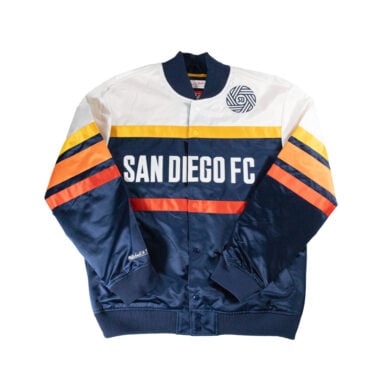 Mitchell & Ness San Diego Football Club SDFC Head Coach Lightweight Satin Jacket White Orange Navy Blue