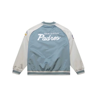 Mitchell & Ness San Diego Padres Thunderstorm Lightweight Satin Jacket Two Tone Grey Mitchell & Ness San Diego Padres Thunderstorm Lightweight Satin Jacket Two Tone Grey