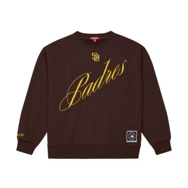 Mitchell & Ness San Diego Padres Women’s Script Crewneck Sweater Brown Gold Mitchell & Ness San Diego Padres Women's Script Crewneck Sweater Brown Gold