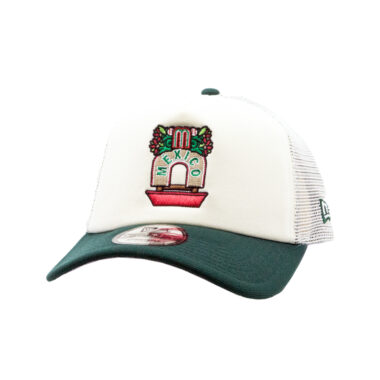 New Era 9Forty Mexico Official World Baseball Classic Trajinera Mesh Trucker A-Frame Snapback Hat Chrome White Dark Green