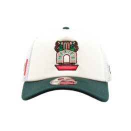 New Era 9Forty Mexico Official World Baseball Classic Trajinera Mesh Trucker A-Frame Snapback Hat Chrome White Dark Green