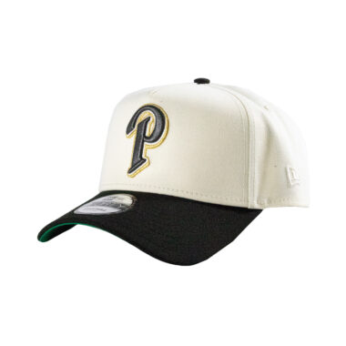 New Era 9Forty San Diego Padres P Logo Two Tone A-Frame Snapback Hat Chrome White Metallic Graphite Black