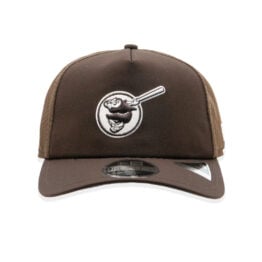 New Era 9Forty Apex San Diego Padres Batting Practice 2026 Friar Mesh Trucker A-Frame Snapback Hat Brown White