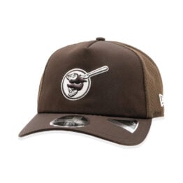 New Era 9Forty Apex San Diego Padres Batting Practice 2026 Friar Mesh Trucker A-Frame Snapback Hat Brown White