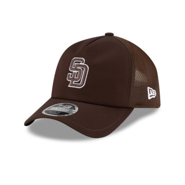New Era 9Forty Apex San Diego Padres Batting Practice 2026 Mesh Trucker A-Frame Snapback Hat Brown White
