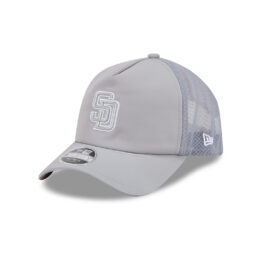 New Era 9Forty Apex San Diego Padres Batting Practice 2026 Mesh Trucker A-Frame Snapback Hat Gray White