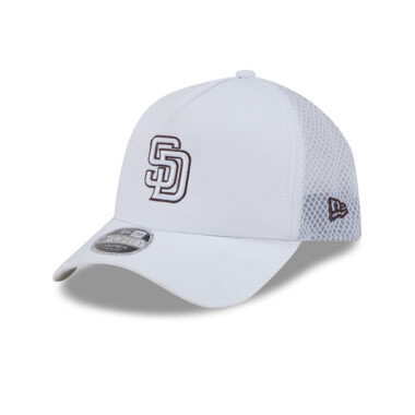 New Era 9Forty Apex San Diego Padres Batting Practice 2026 Mesh Trucker A-Frame Snapback Hat White Brown