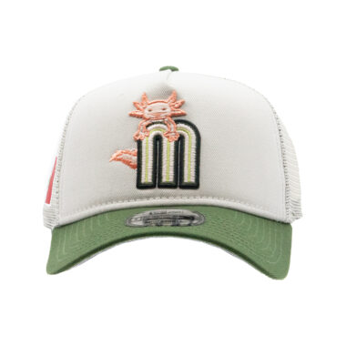 New Era 9Forty Mexico Official World Baseball Classic Axolotl Mesh Trucker A-Frame Snapback Hat Gray Rifle Green