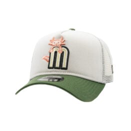 New Era 9Forty Mexico Official World Baseball Classic Axolotl Mesh Trucker A-Frame Snapback Hat Gray Rifle Green