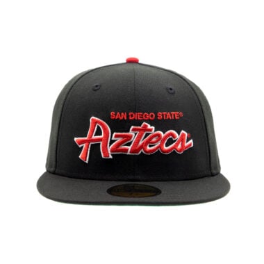 New Era 59Fifty San Diego State University Aztecs Retro Script Fitted Hat Black Red White