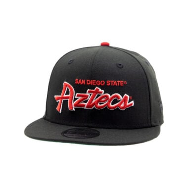 New Era 9Fifty San Diego State University Aztecs Retro Script Snapback Hat Black Red White